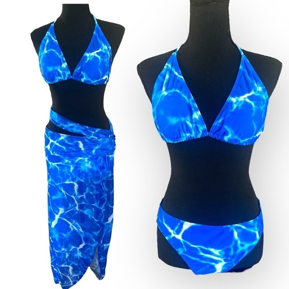 Tie Dyed Maxi Sarong & Triangle Bikini Royal & Blue White Size X…Beach Lounge - Picture 3 of 10